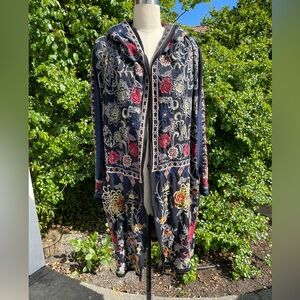 Johnny Was Black Embroidered Floral Jacket with hood